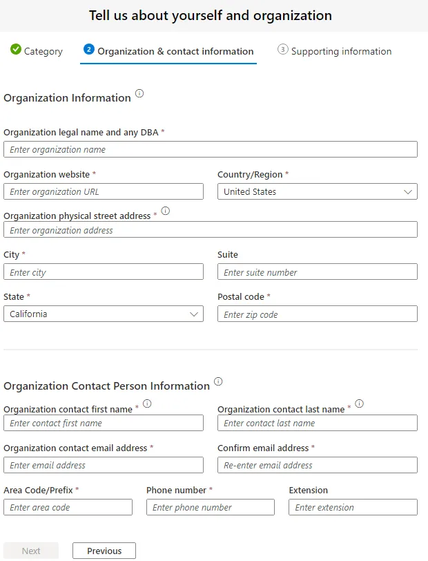 Organization & contact information