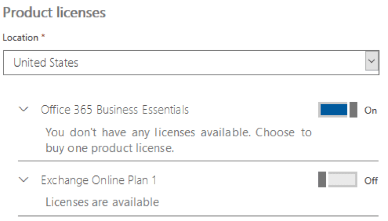 product licenses office 365 business essentials