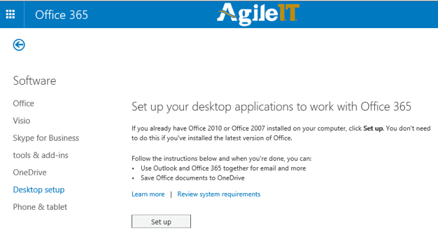 set up desktop applications office 365