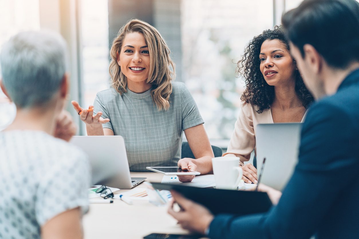 group of business people testing using Microsoft Teams