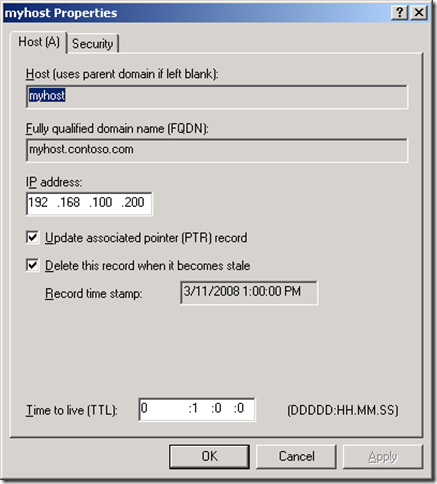 Scavenging settings on a Resource Record